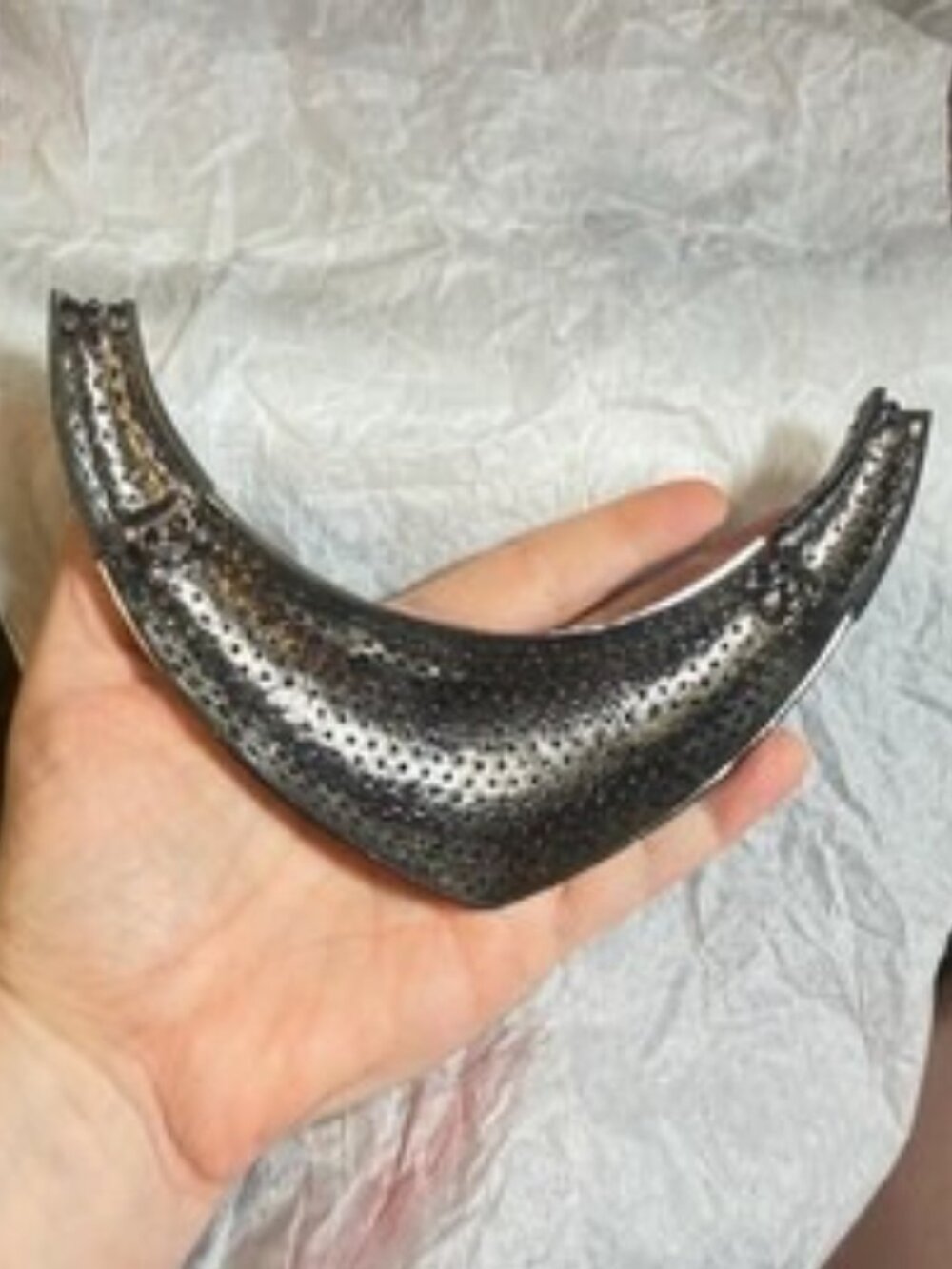 Statement Rhinestone Horn Necklace Centerpiece Black Gray Articulated Crescent B - Picture 8 of 10